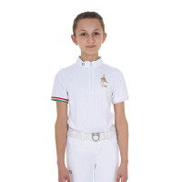 Polo de competição para menina com zíper Equestro x FISE de mangas curtas Branco