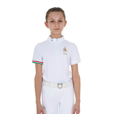 Polo de competição para menina com zíper Equestro x FISE de mangas curtas Branco