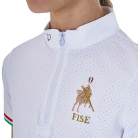 Polo de competição para menina com zíper Equestro x FISE de mangas curtas Branco