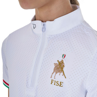 Polo de competição para menina com zíper Equestro x FISE de mangas curtas Branco
