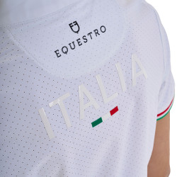 Polo de competição para menina com zíper Equestro x FISE de mangas curtas Branco