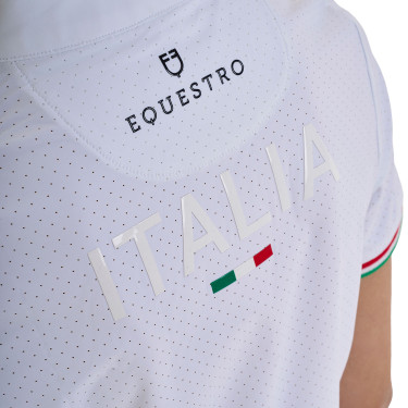 Polo de competição para menina com zíper Equestro x FISE de mangas curtas Branco