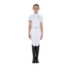 Polo de competição para menina com zíper Equestro x FISE de mangas curtas Branco