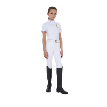 Polo de competição para menina com zíper Equestro x FISE de mangas curtas Branco