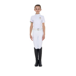 Polo de competição para menina com zíper Equestro x FISE de mangas curtas Branco