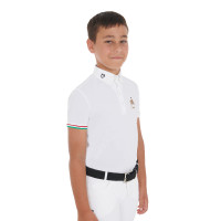 Polo de competição para rapaz de quatro botões Equestro x FISE de mangas curtas Branco