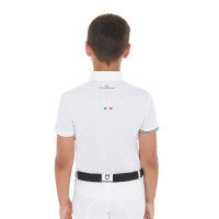 Polo de competição para rapaz de quatro botões Equestro x FISE de mangas curtas Branco