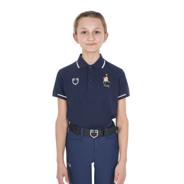 Polo infantil unissex Equestro x FISE em tecido técnico de mangas curtas Blazer marinho Azul-marinho