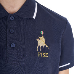 Polo infantil unissex Equestro x FISE em tecido técnico de mangas curtas Blazer marinho Azul-marinho