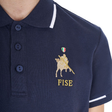 Polo infantil unissex Equestro x FISE em tecido técnico de mangas curtas Blazer marinho Azul-marinho