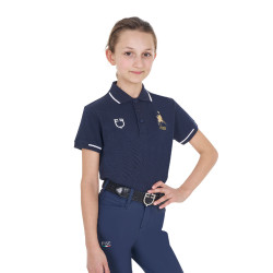 Polo infantil unissex Equestro x FISE em tecido técnico de mangas curtas Blazer marinho Azul-marinho