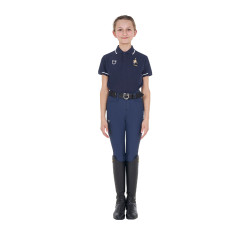 Polo infantil unissex Equestro x FISE em tecido técnico de mangas curtas Blazer marinho Azul-marinho