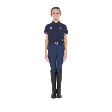 Polo infantil unissex Equestro x FISE em tecido técnico de mangas curtas Blazer marinho Azul-marinho