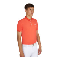 Polo masculino Equestro de treino com detalhes contrastantes mangas curtas Tomate cereja / branco Polo masculino Equestro de treino com detalhes contrastantes mangas curtas Tomate cereja / branco