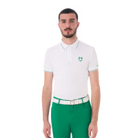 Polo masculino Equestro de treino com detalhes contrastantes mangas curtas Tomate cereja / branco Polo masculino Equestro de treino com detalhes contrastantes mangas curtas Tomate cereja / branco