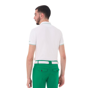 Polo masculino Equestro de treino com detalhes contrastantes mangas curtas Branco / verde ultramarino