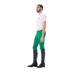 Polo masculino Equestro de treino com detalhes contrastantes mangas curtas Branco / verde ultramarino