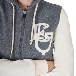 Moletom feminino Equestro EQ bicolor com zíper frontal Cinzento mesclado / branco antigo