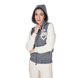 Moletom feminino Equestro EQ bicolor com zíper frontal Cinzento mesclado / branco antigo