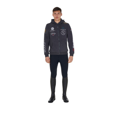 Sweat masculino Equestro com capuz multi‑logotipo Asfalto Cinzento