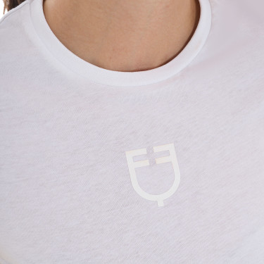 T-shirt feminino Equestro básico com logotipo tom sobre tom, mangas curtas Branco