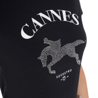 T-shirt feminino Equestro Cannes de algodão com strass de mangas curtas Preto T-shirt feminino Equestro Cannes de algodão com strass de mangas curtas Preto