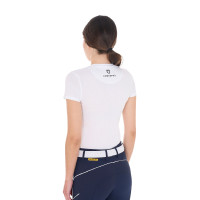 T-shirt feminino Equestro Cannes de algodão com strass de mangas curtas Branco