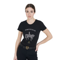 T-shirt feminino Equestro corte slim dressage com strass mangas curtas Preto