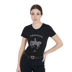 T-shirt feminino Equestro corte slim dressage com strass mangas curtas Preto