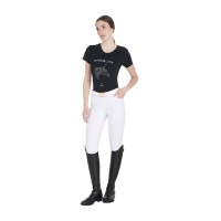 T-shirt feminino Equestro corte slim Horse Life com strass de mangas curtas Preto