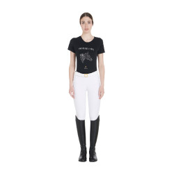 T-shirt feminino Equestro corte slim Horse Life com strass de mangas curtas Preto T-shirt feminino Equestro corte slim Horse Life com strass de mangas curtas Preto