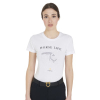 T-shirt feminino Equestro corte slim Horse Life com strass de mangas curtas Preto