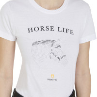 T-shirt feminino Equestro corte slim Horse Life com strass de mangas curtas Branco
