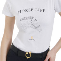 T-shirt feminino Equestro corte slim Horse Life com strass de mangas curtas Preto