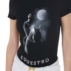 T-shirt feminino Equestro corte slim estampado Moonlight manga curta Preto
