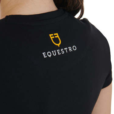 T-shirt feminino Equestro corte slim estampado Moonlight manga curta Preto