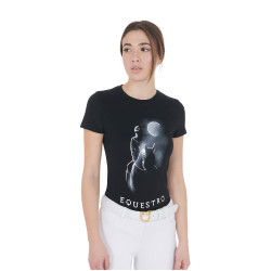 T-shirt feminino Equestro corte slim estampado Moonlight manga curta Preto