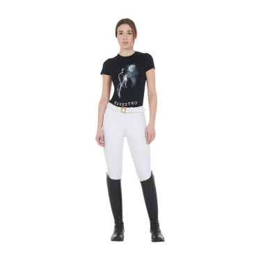 T-shirt feminino Equestro corte slim estampado Moonlight manga curta Preto