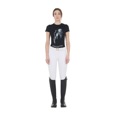 T-shirt feminino Equestro corte slim estampado Moonlight manga curta Preto