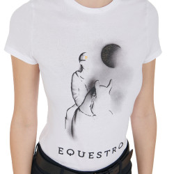 T-shirt feminino Equestro corte slim estampado Moonlight manga curta Branco