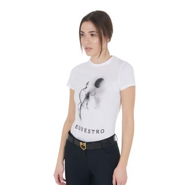 T-shirt feminino Equestro corte slim estampado Moonlight manga curta Branco