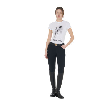 T-shirt feminino Equestro corte slim estampado Moonlight manga curta Branco