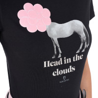 T-shirt feminino Equestro Head In The Clouds em algodão de mangas curtas Preto