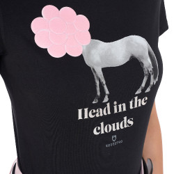 T-shirt feminino Equestro Head In The Clouds em algodão de mangas curtas Preto