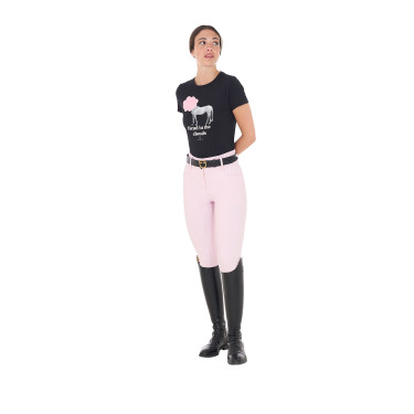 T-shirt feminino Equestro Head In The Clouds em algodão de mangas curtas Preto