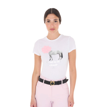 T-shirt feminino Equestro Head In The Clouds em algodão de mangas curtas Branco T-shirt feminino Equestro Head In The Clouds em algodão de mangas curtas Branco