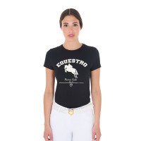 T-shirt feminino Equestro Jumping Horse Club em algodão de manga curta Preto T-shirt feminino Equestro Jumping Horse Club em algodão de manga curta Preto