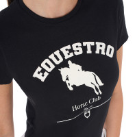 T-shirt feminino Equestro Jumping Horse Club em algodão de manga curta Preto T-shirt feminino Equestro Jumping Horse Club em algodão de manga curta Preto