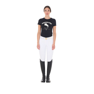 T-shirt feminino Equestro Jumping Horse Club em algodão de manga curta Preto
