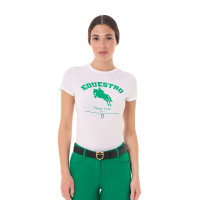 T-shirt feminino Equestro Jumping Horse Club em algodão de manga curta Branco